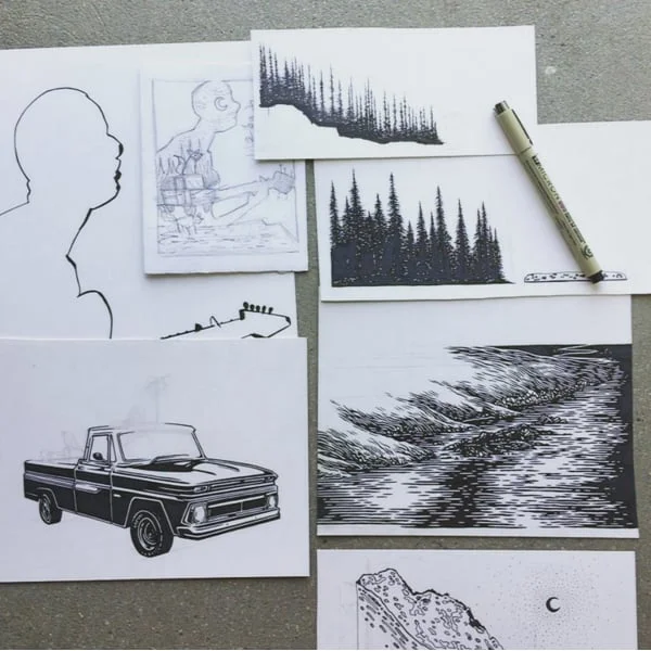 Assorted original drawings for the poster