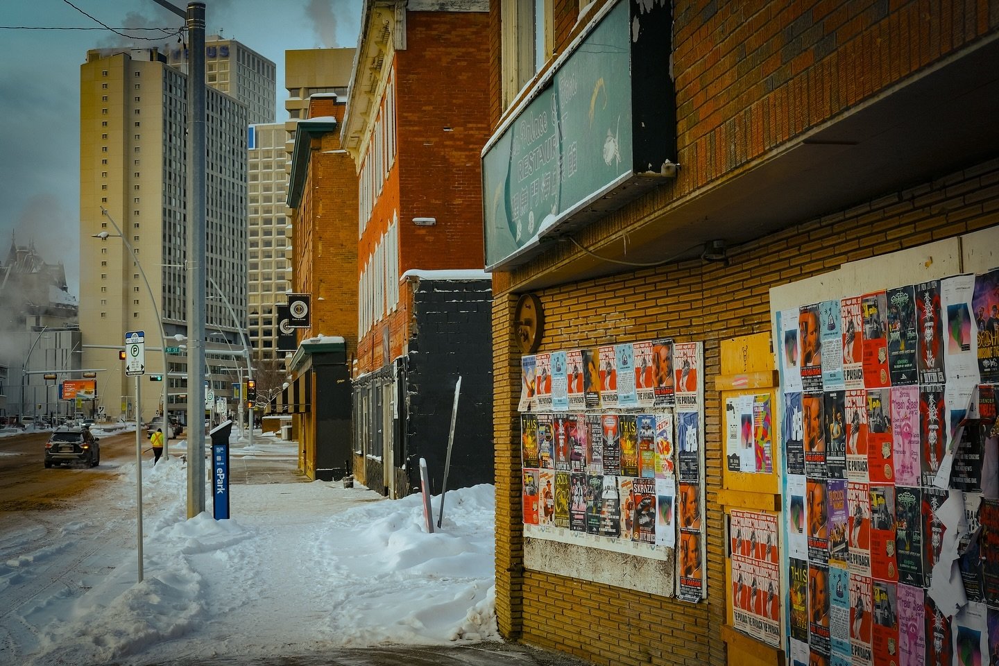Edmonton on Sunday morning in -28c and then later that day a little warmer in the fourth frame&mdash; the walk to my car to and fro work. At latitude 53 the days are pretty short. The light on a cold day is its very own thing. And you&rsquo;d love to