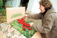 Photo by Flint Carlton Denise Granstrom, owner of Granstrom Evergreens, looks at one of the wreaths created at her Troutdale business.