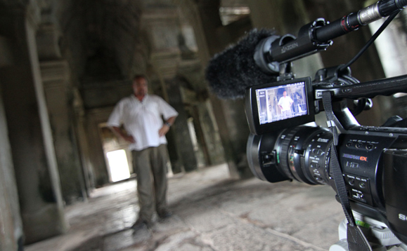 Paul and I filming in the Angkor Wat Temple complex.