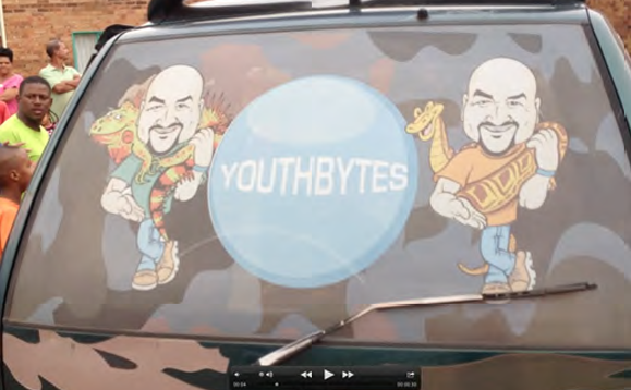 The Youthbytes van all tricked out for work in the townships of Johannesburg.