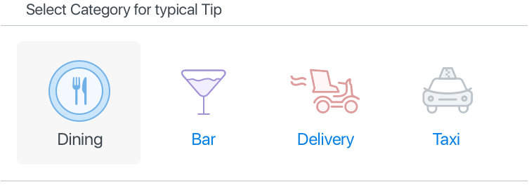 I wanted this application to exude the whimsy and fun that dropbox’s illustrations and artwork bring to their products. The feature that presets a Tip % based on the category was the perfect opportunity to create graphics that would make this product ressemble and feel like Dropbox’s products. I found licensed icons that were close, modified them and applied Dropbox’s color scheme.