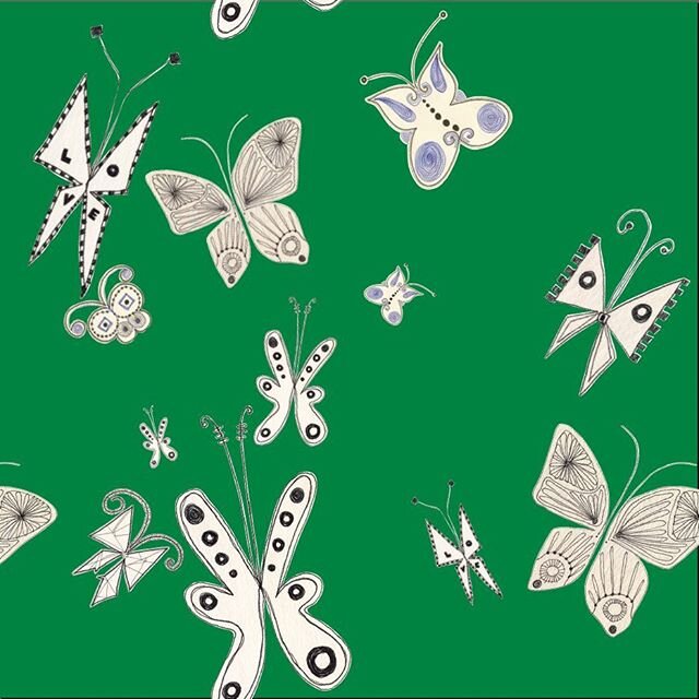 Pattern Exploration: Green Butterflies. @Koroseal #customwallcovering #wallpaperdesigner hospitality design #wallpaper #handdrawn #butterfly #linedrawing #nature #insects #pattern #interiordesigner #green