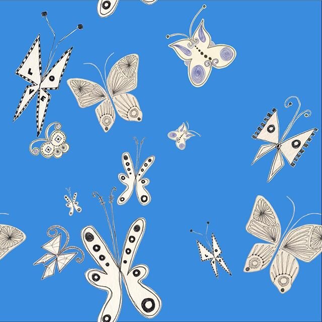 Pattern Exploration: Blue Butterflies. @koroseal #customwallcovering #wallpaperdesigner #hospitalitydesign #wallpaper #interiordrsign #walls #butterflies #blue #love