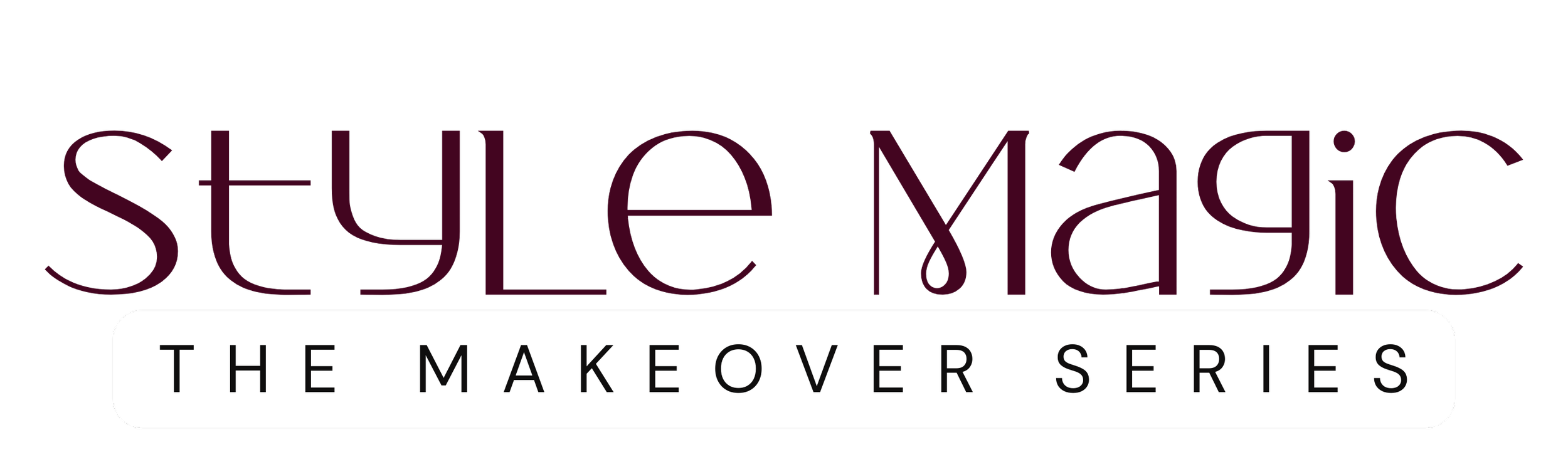 Stylish text logo that says "Style Magic: The Makeover Series" with a black background and purple and white text.