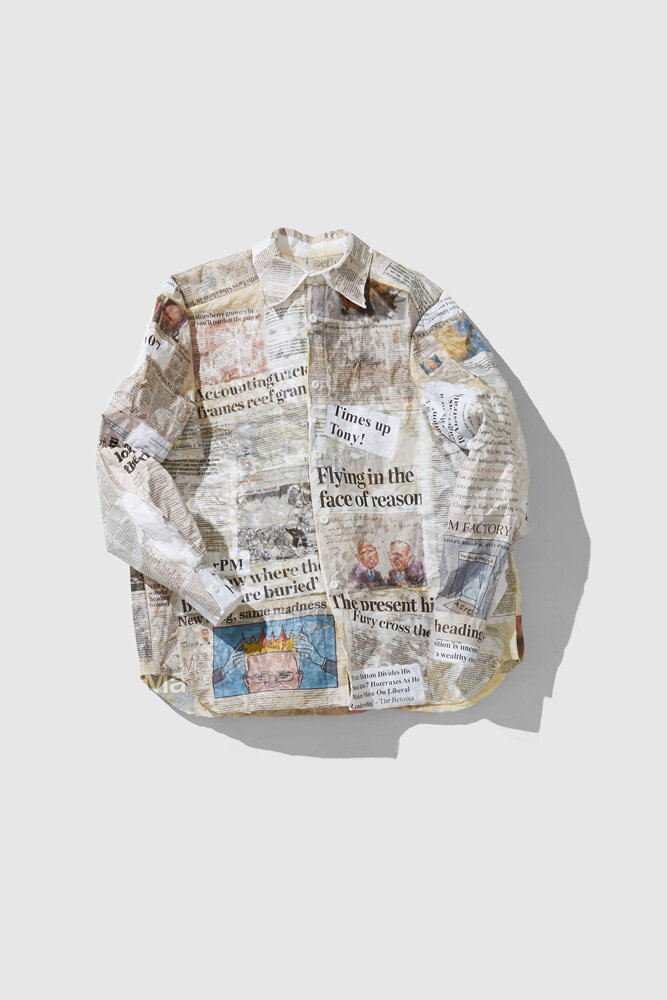  Coreprêt ‘Signed Sealed and Delivered’ waxed newspaper shirt for Melbourne Fashion Week 