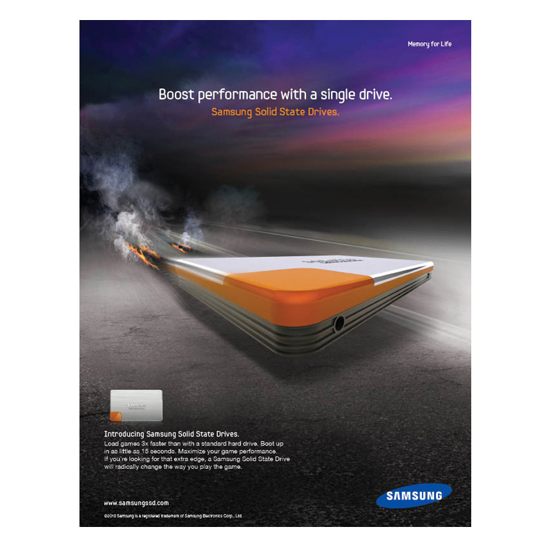  Global print advertisement introducing Solid State Hard Drives, emphasis on speed.    