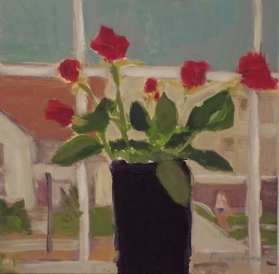 Black Vase Red Roses
