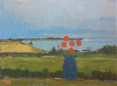 Red Flowers, Blue Vase