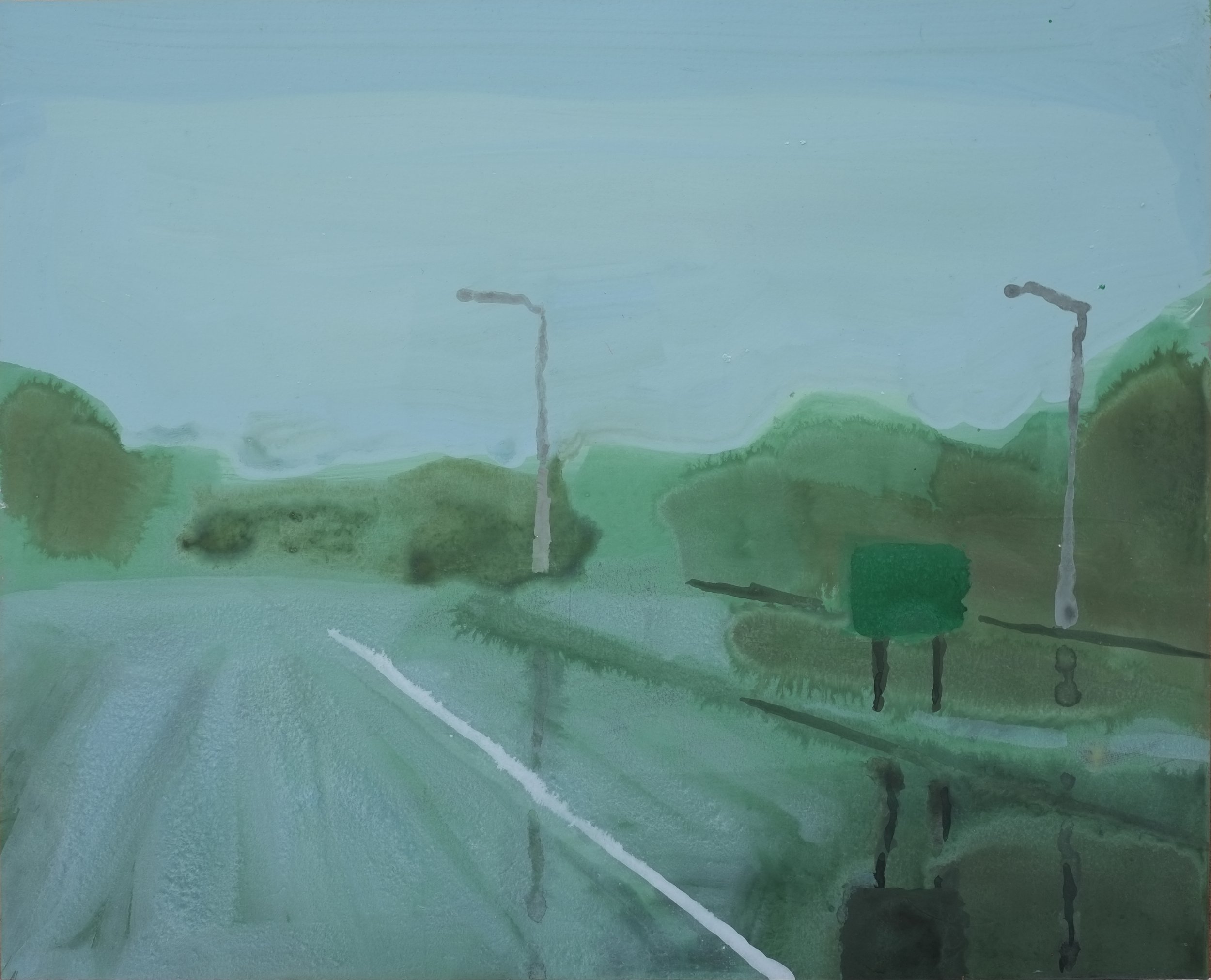  Wet Road  2022  watercolor and gouache on paper  17” x 14” 