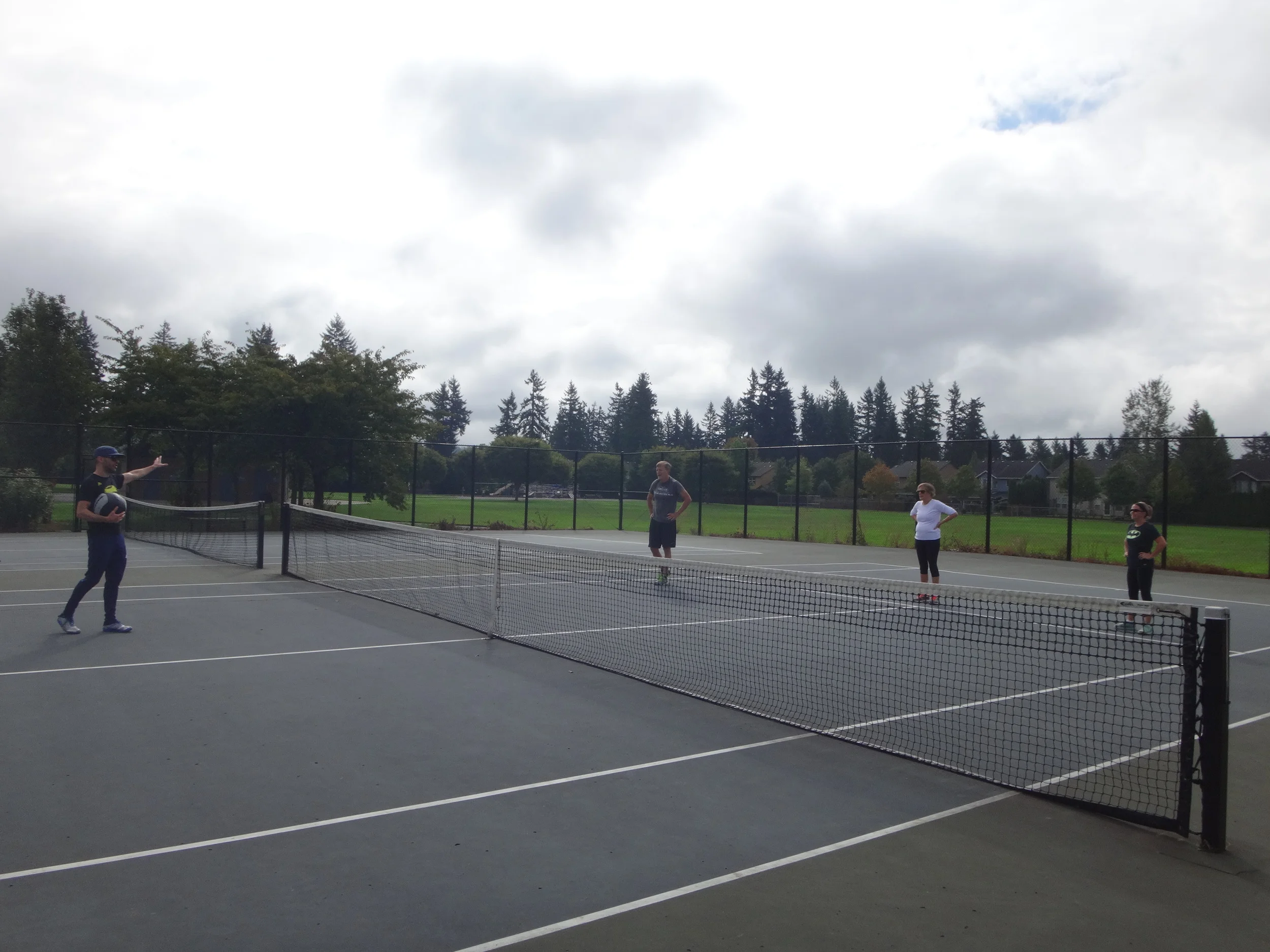 Hoover-ball is traditionally played with a volleyball net. But for this Labor Day Spears Strong workout, tennis courts work too. It was some action packed 3-on-3. 