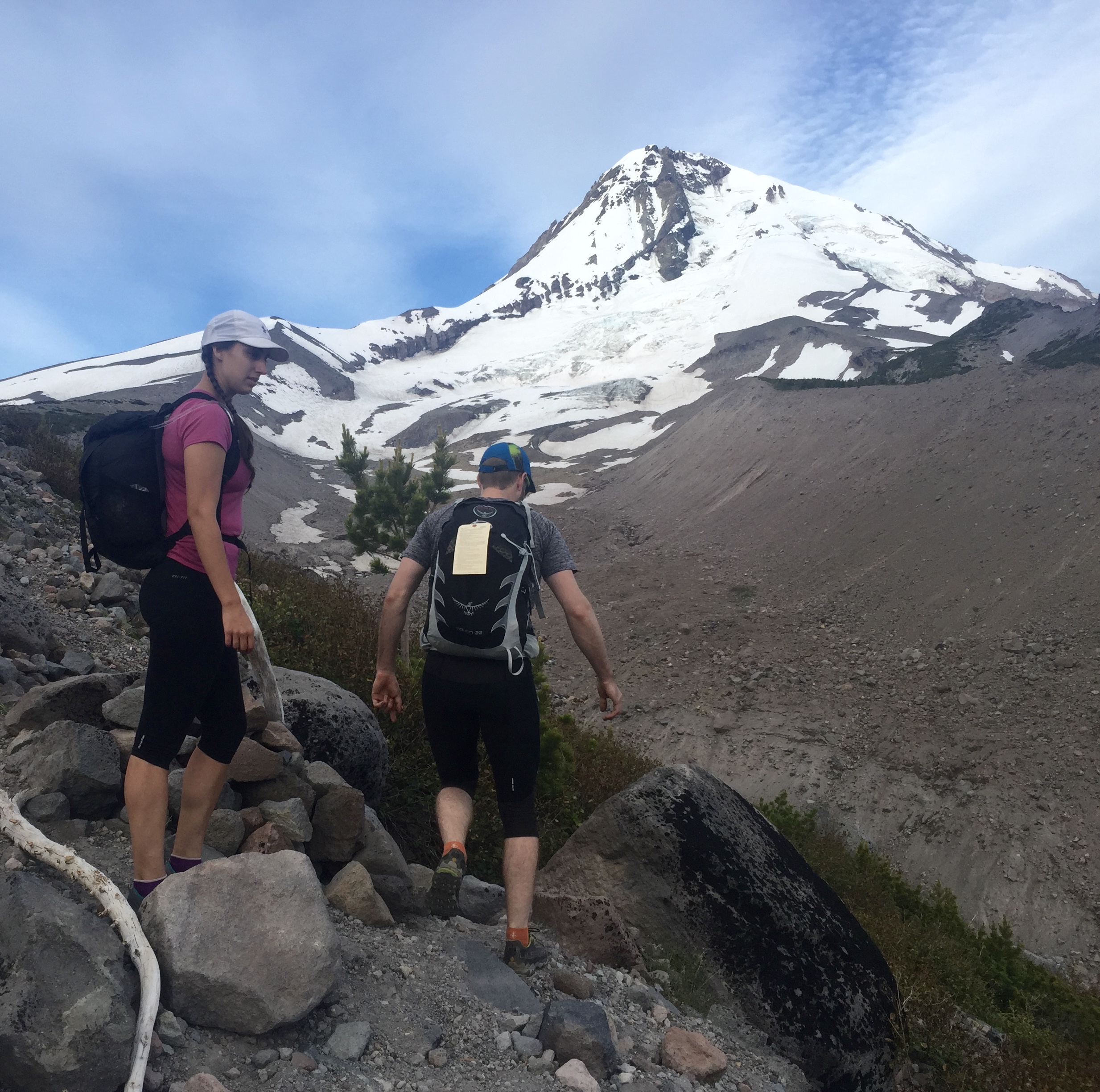 Heading down the rock slide