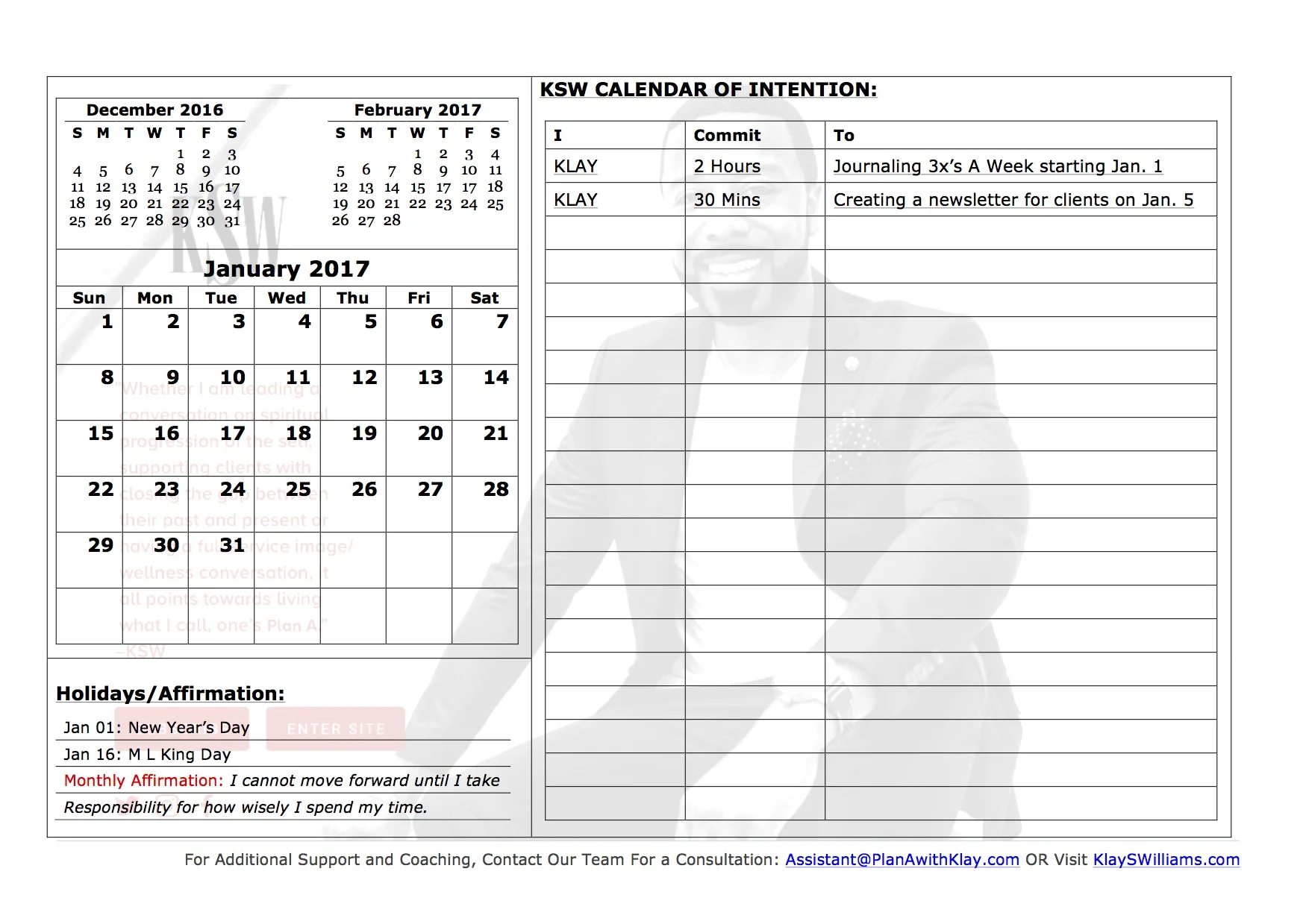 Introducing KSW’s 2017 Calendar Of Intention - SUBSCRIBE NOW!
