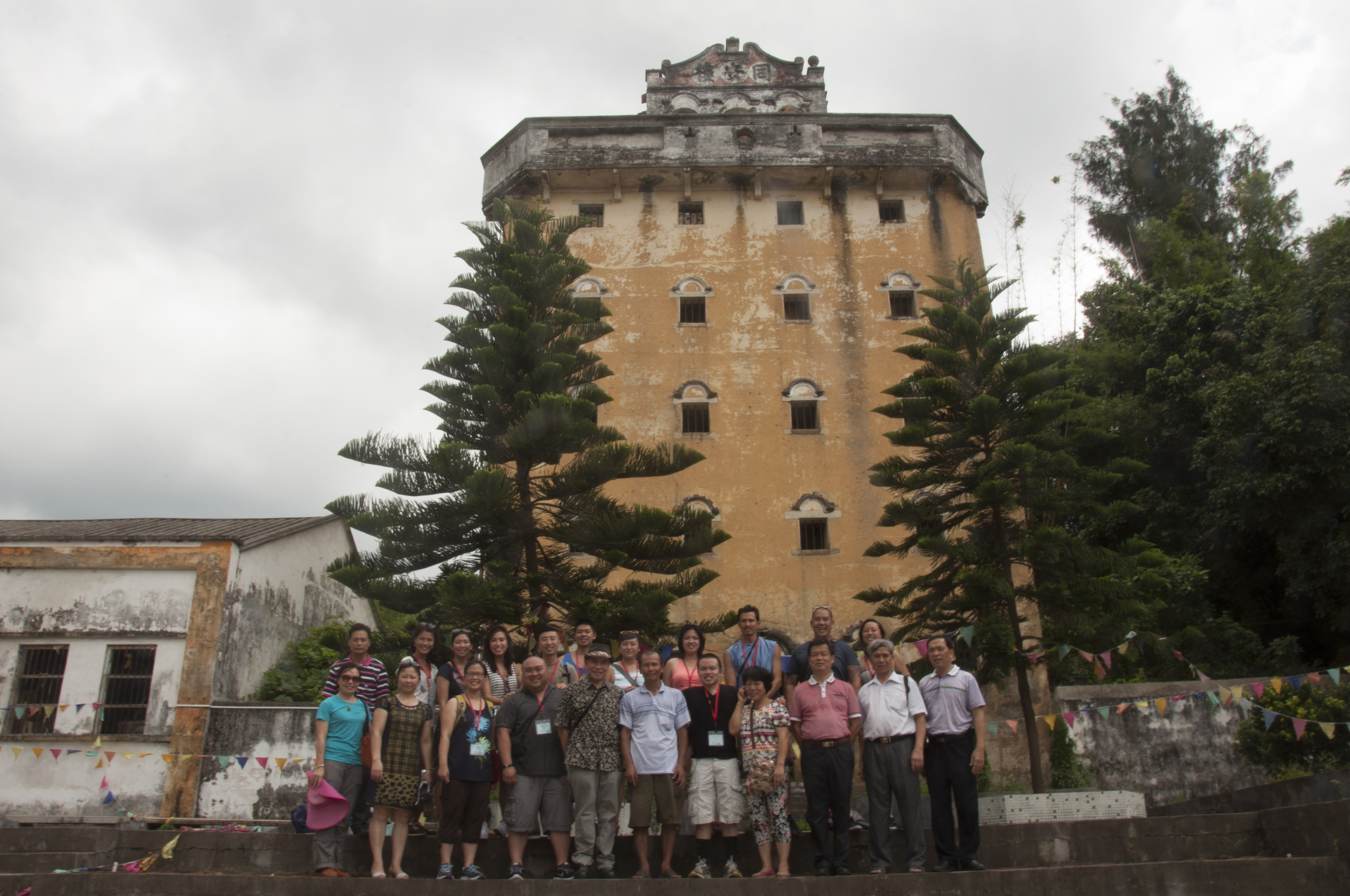 group picture in front of the village watchtower
