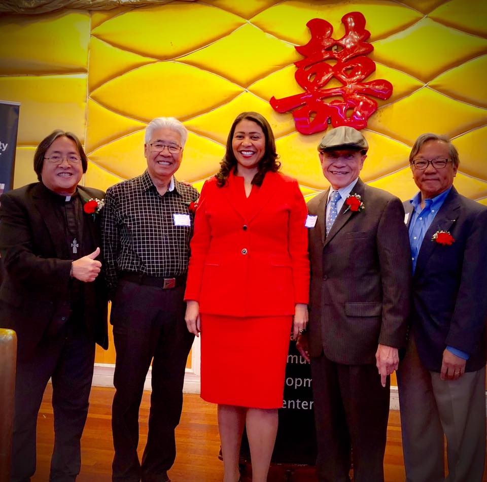 Left to Right: Rev. Norman Fong (Executive Director of CCDC and Roots 2018 Alum), Roots leader John Wong, San Francisco Mayor London Breed, Roots co-founder Al Cheng, Roots leader Walter Lim