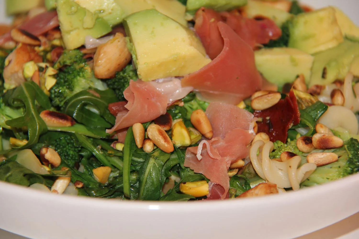 'Vans' Pasta with chicken, proscuitto, pine nuts and broccoli