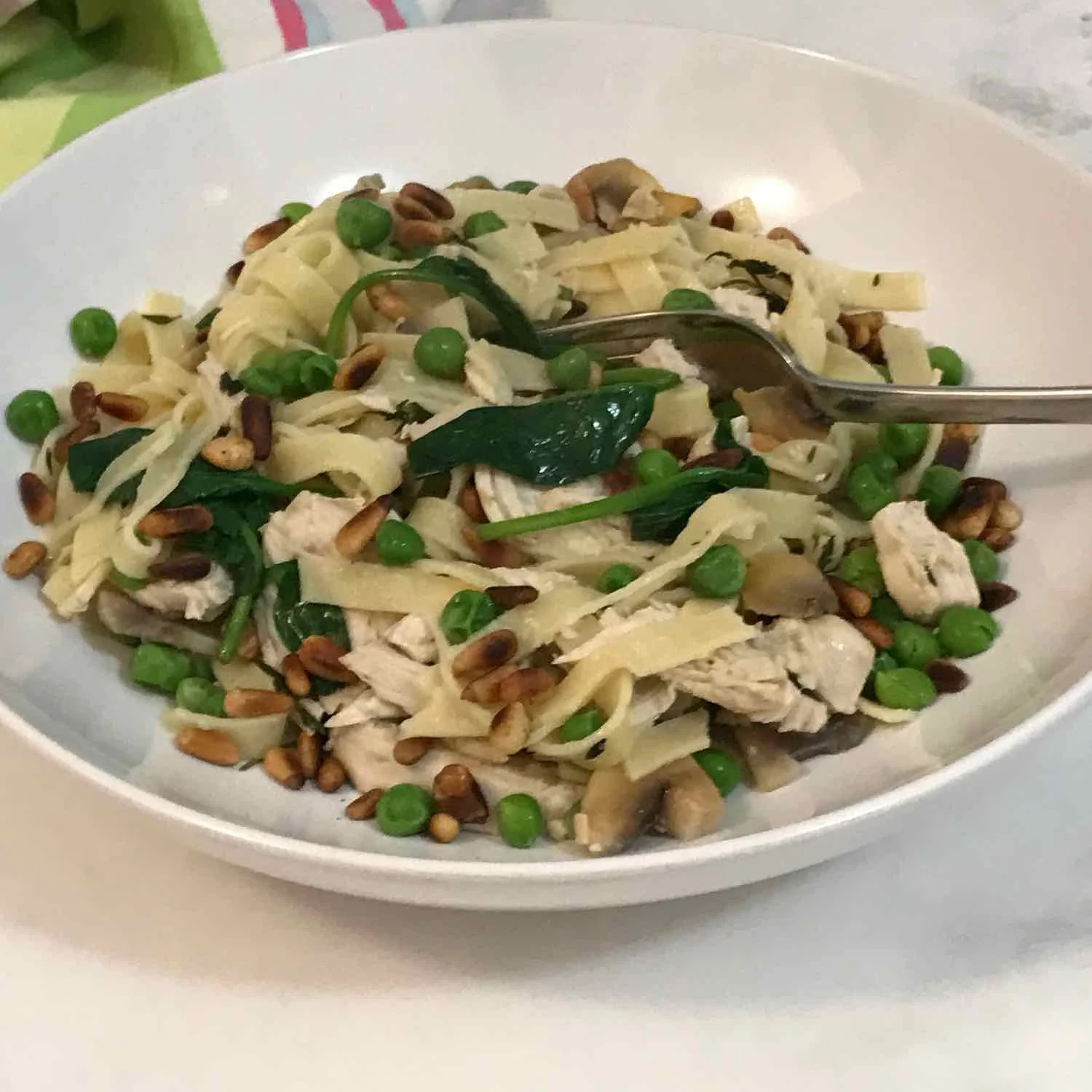 Poached chicken with pasta