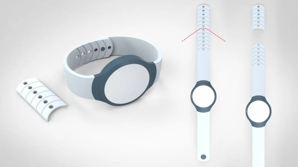 The final version that we designed was a one-size-fits-all approach. The male and female post and receptacle system is used once again, but with excess strap length. The extra length would be trimmed off once by a caretaker or nurse when setting up the strap.