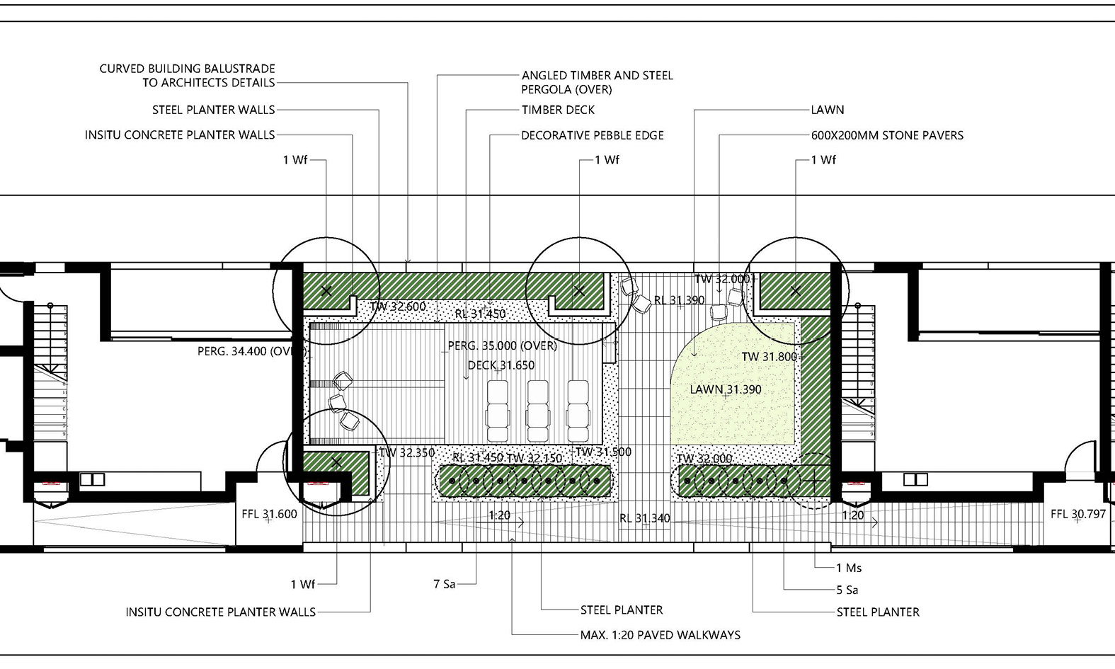 Roof Garden Timber Deck Pergola Render