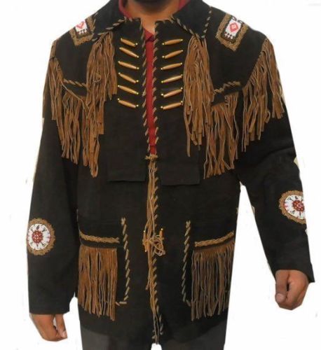 New Men's Western American Native Wear Suede Leather Indian Coat Fringes & Beaded Jacket Ropa Ropa para hombre Chaquetas y abrigos 