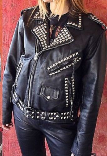 Women Fashion Studded Punk Rock Leather Jacket SJW134 — Curvento
