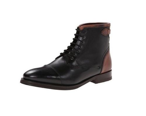 Handmade Men's Black And Brown Lace Up Boots Mens Cap Toe High Ankle Boots 