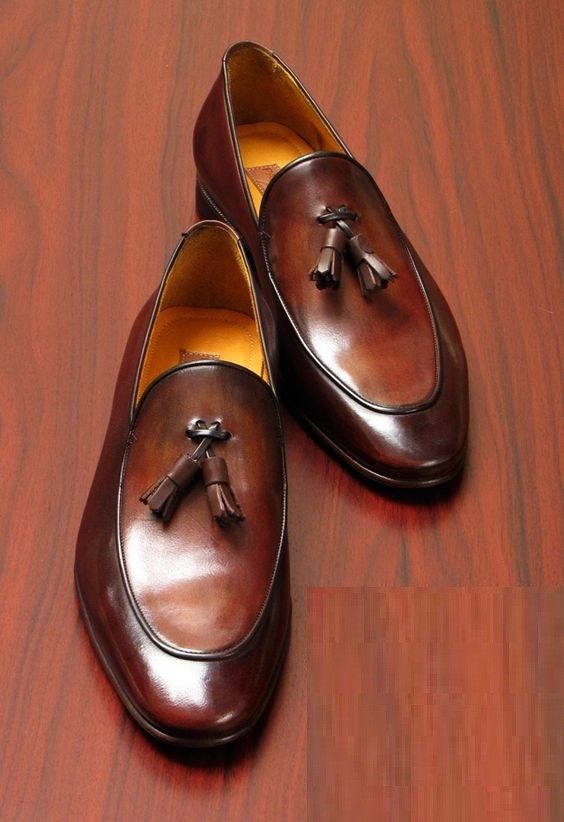 Men Brown Leather Tassels Shoes Moccasins FWS-416 — Curvento