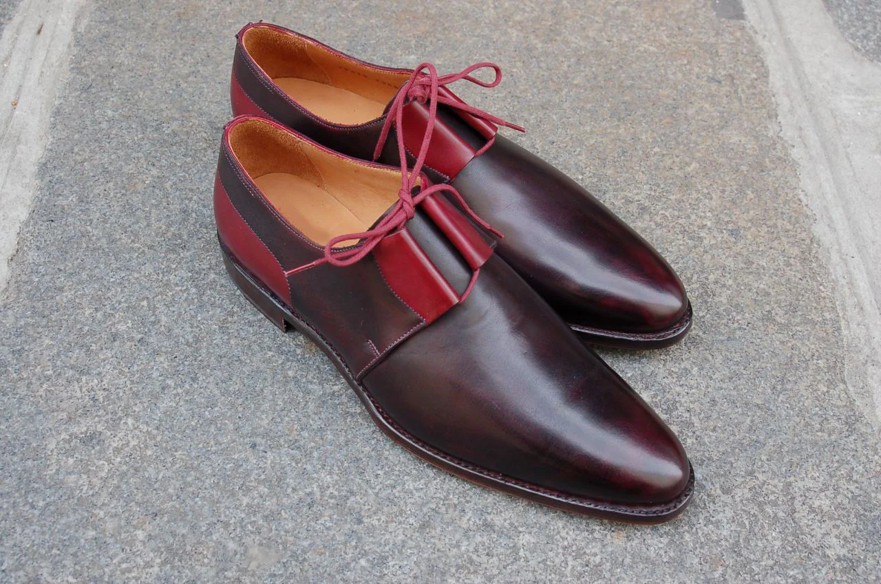 722- Handmade Men's Genuine Brown & Red Leather Two Tone Brogue Derby Lace Up Shoes.jpg