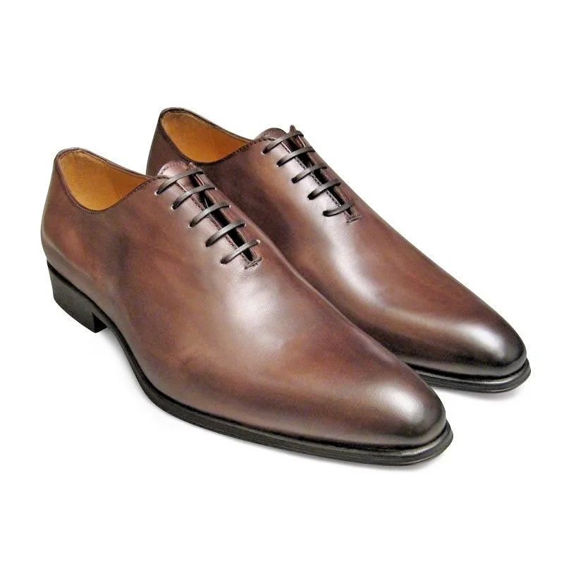 754- Handmade Men's Genuine Brown Leather Lace Up Full Upper One Piece Formal Shoes.jpg