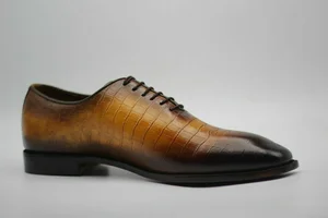 Men S Handmade Shoes Lace Up One Piece Crocodile Leather Boots Fws 631 Curvento