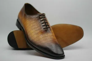 Men S Handmade Shoes Lace Up One Piece Crocodile Leather Boots Fws 631 Curvento