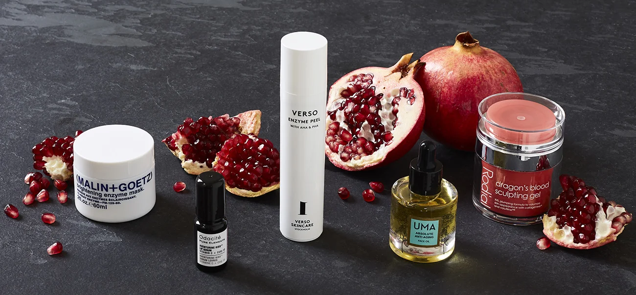 Pomegranates and Skincare Still Life