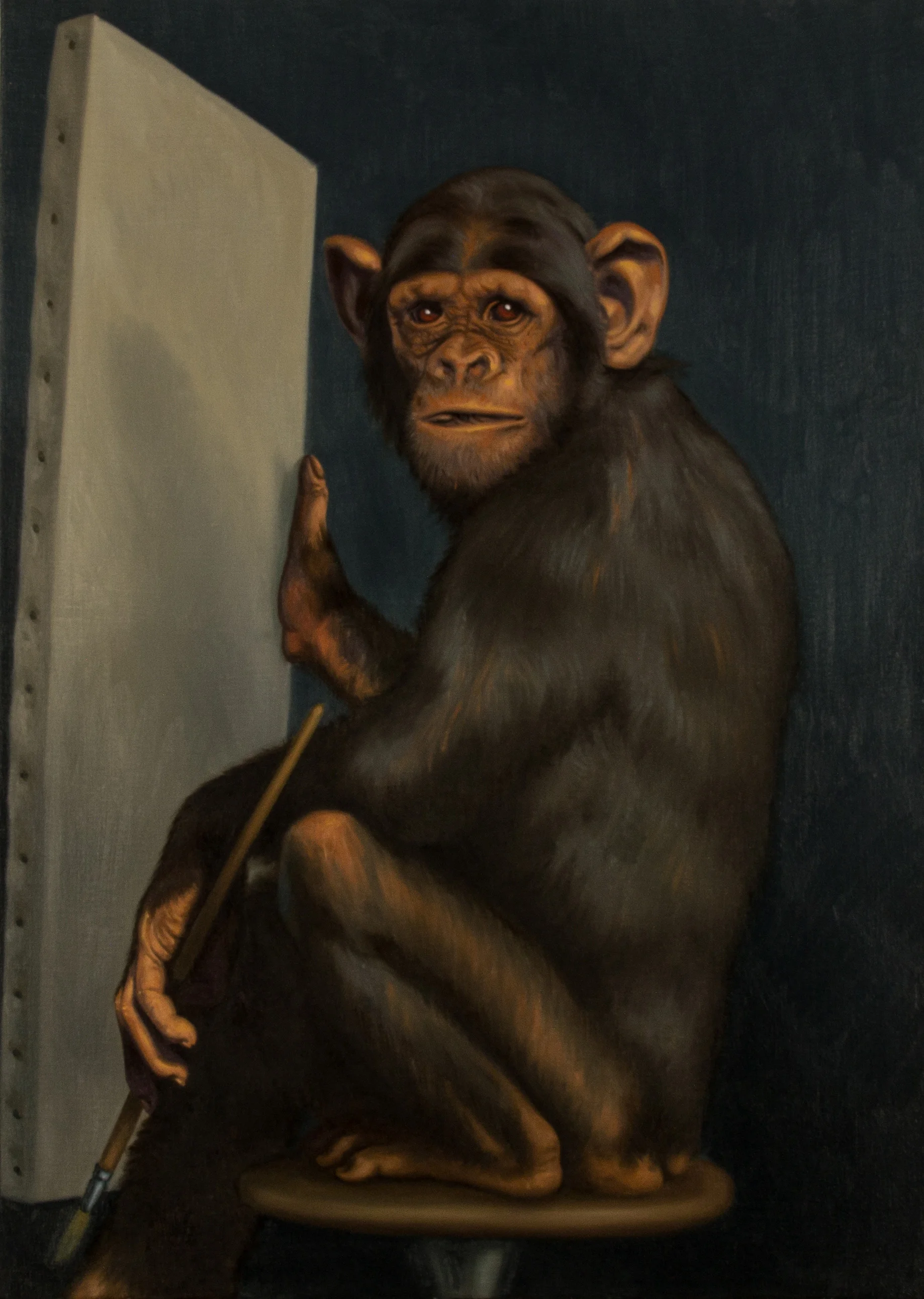 L’artista contemporaneo. Omaggio a Gabriel von Max , olio su tela, cm 50x70, 2007