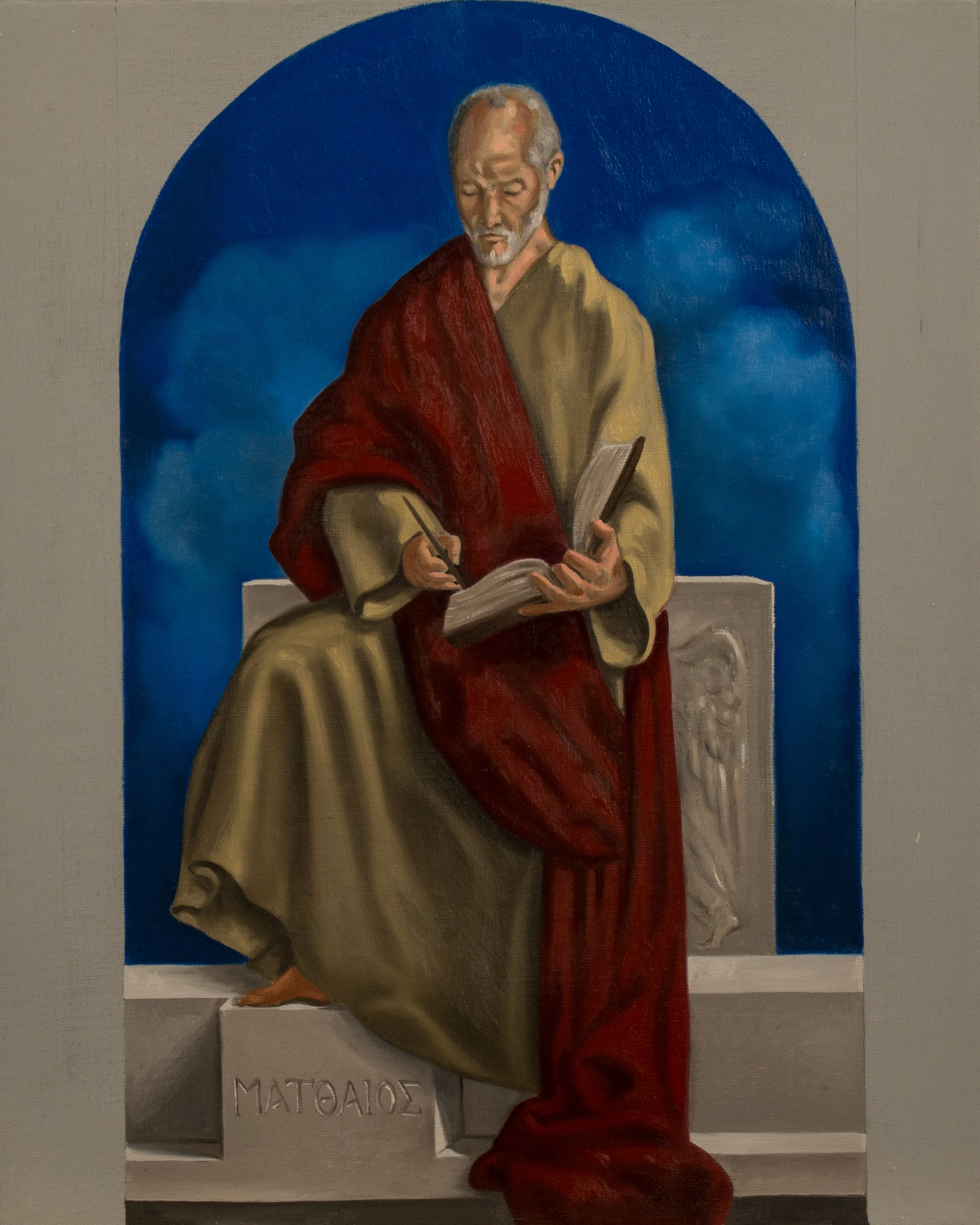   Bozzetto. San Matteo , Ciclo dei Quattro Evangelisti per l’Aula Magna della PUU, olio su tela, cm 50x40, 2014 