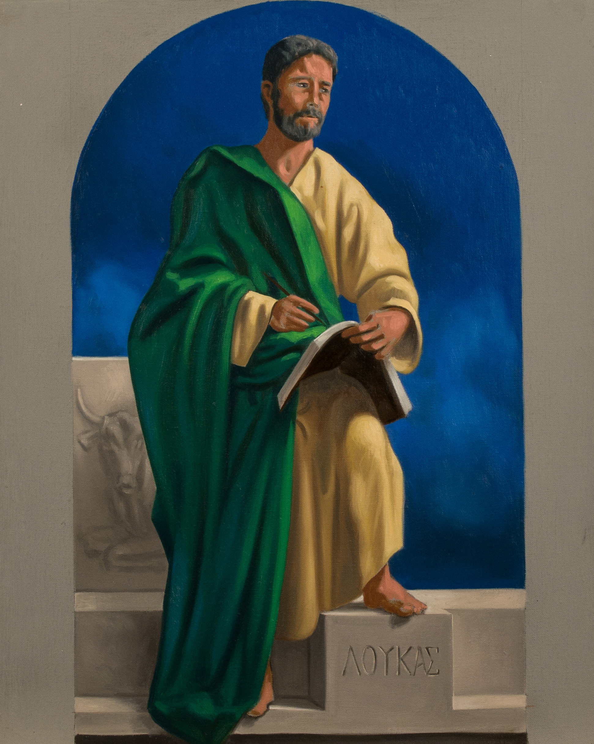   Bozzetto. San Luca , Ciclo dei Quattro Evangelisti per l’Aula Magna della PUU, olio su tela, cm 50x40, 2014 