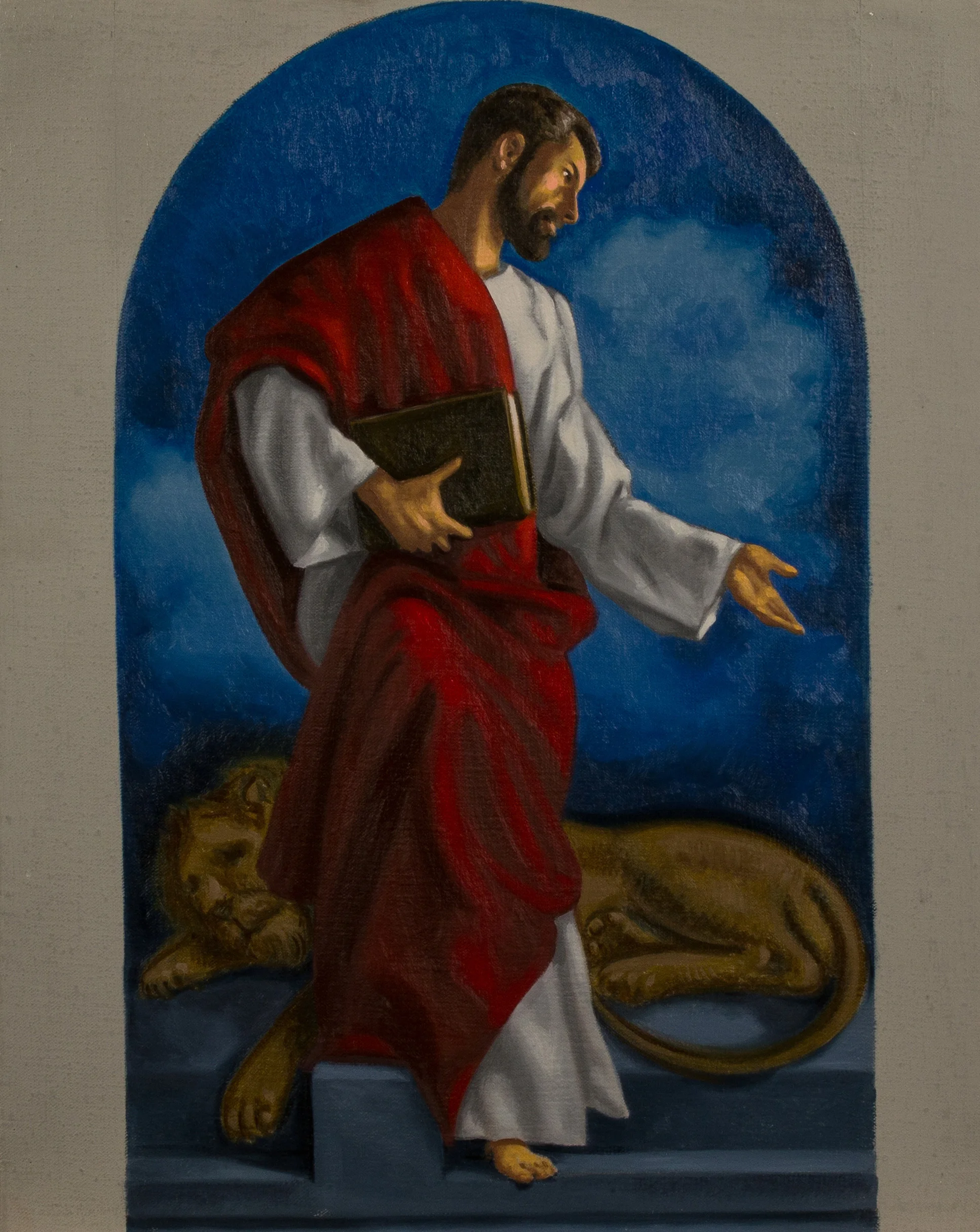 Bozzetto. San Marco , Ciclo dei Quattro Evangelisti per l’Aula Magna della PUU, olio su tela, cm 50x40, 2014