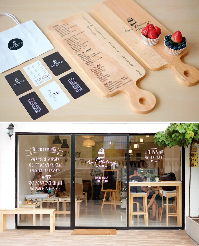 AMI BAKERY CAFE : Logo Design and CI Branding. The concept design is a signature cake cafe so cute and friendly for customer.