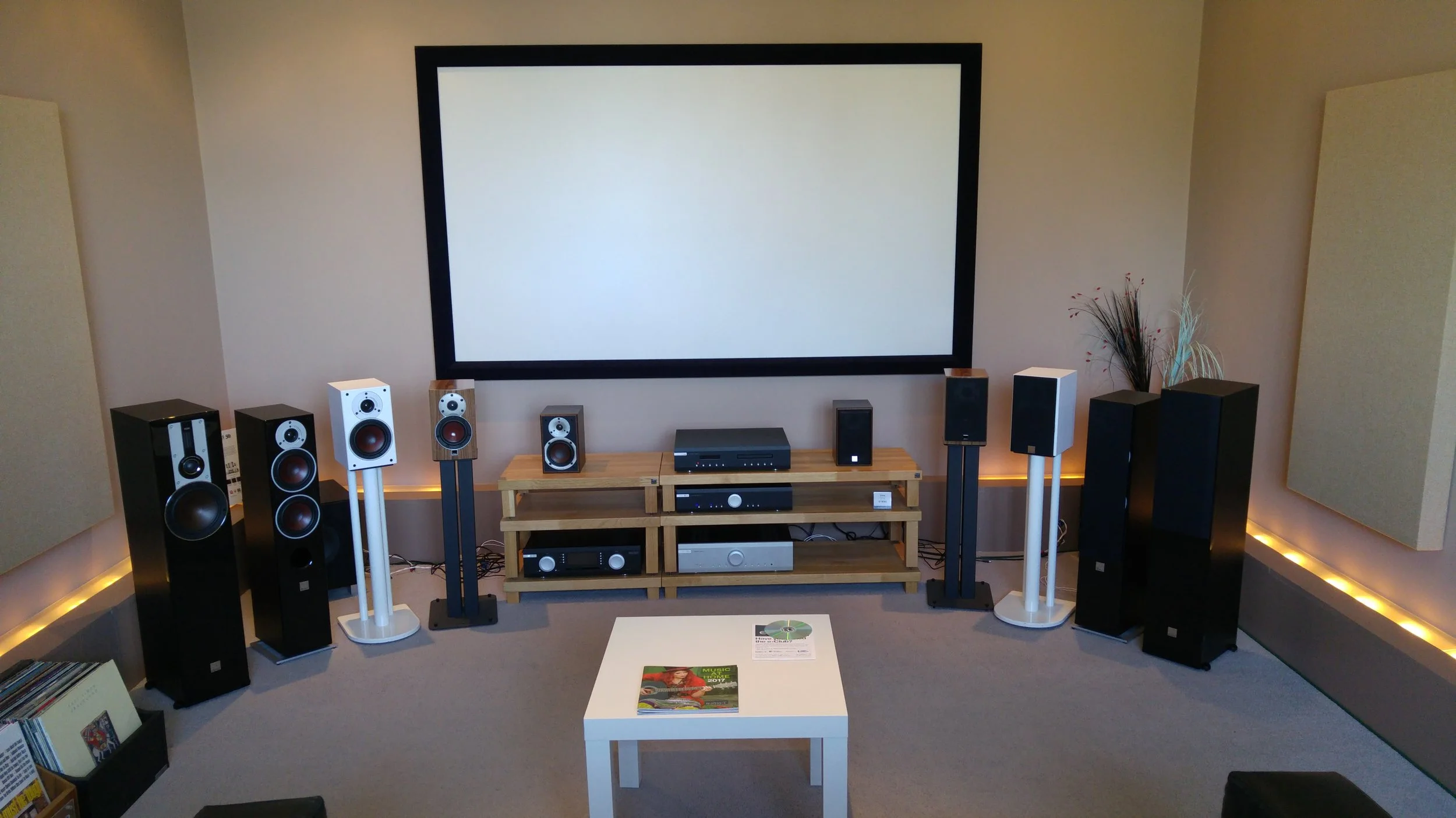 An array of Dali speakers and Musical Fidelity electronics.