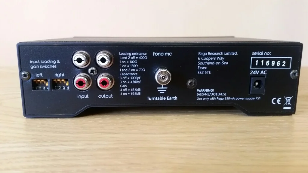 fono mc rear showing dip switches for load and gain adjustment