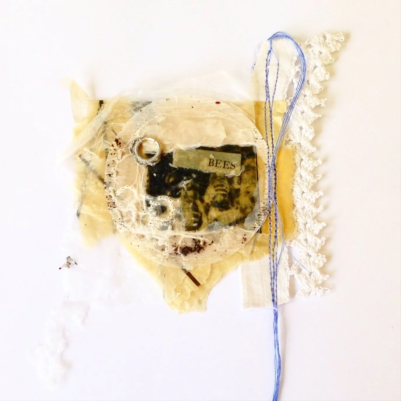 The samples are made up of different papers, tea bags, wax and vintage lace. All techniques were demonstrated on the course and all of the resources I used were provided.