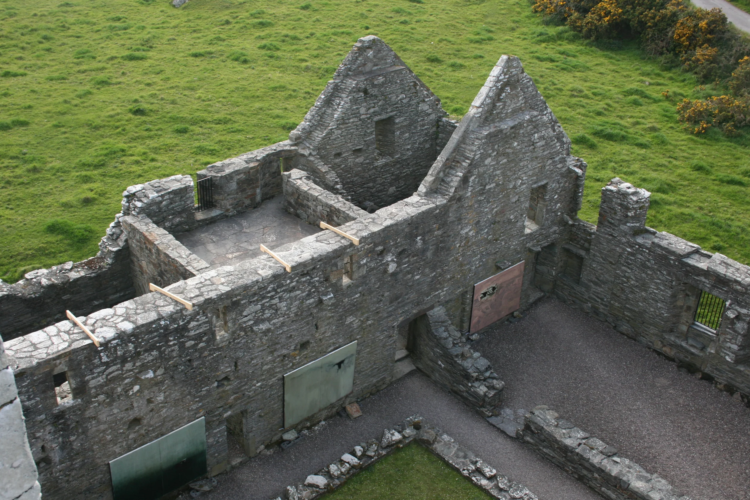 Suspending 'Entrophy &amp; Relic' paintings in Sherkin Abbey, Sherkin Island, West Cork in 2012.