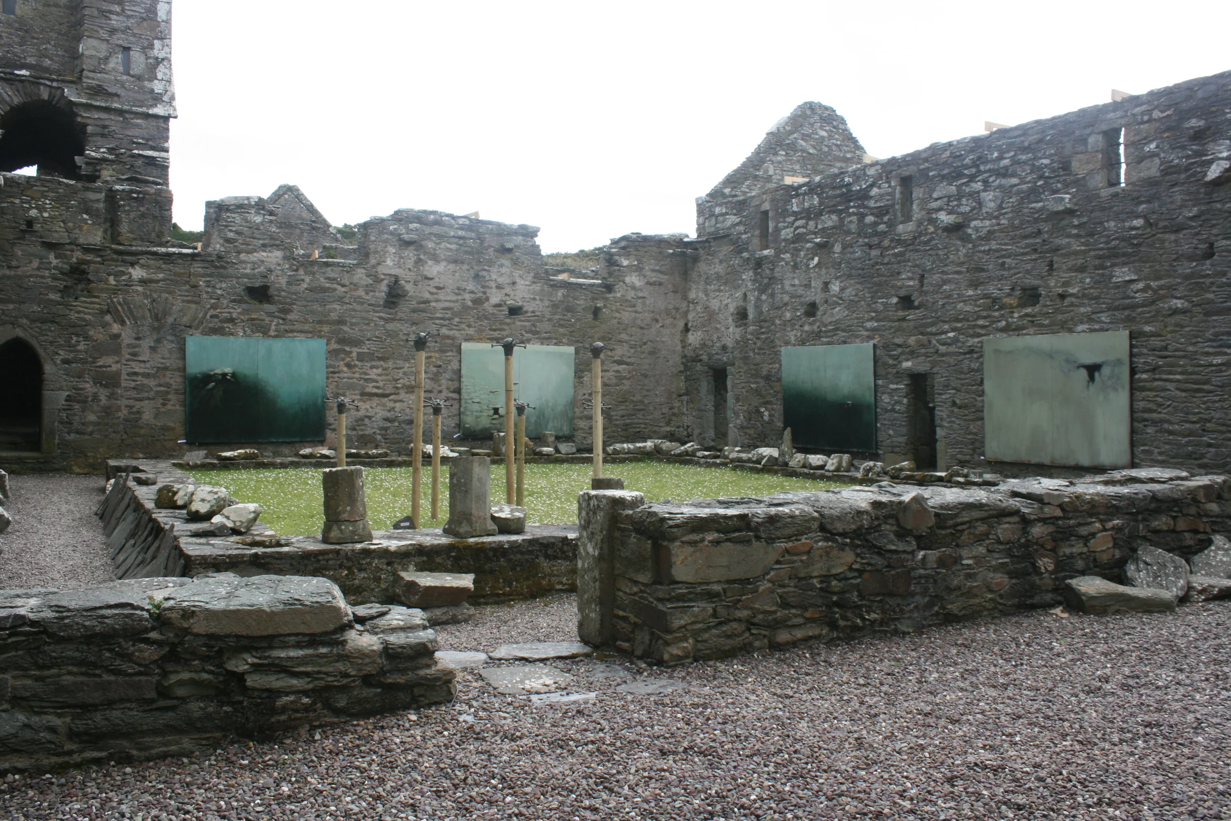 'Entrophy &amp; Relic' paintings hung inside Sherkin Abbey, Sherkin Island, West Cork in 2012.