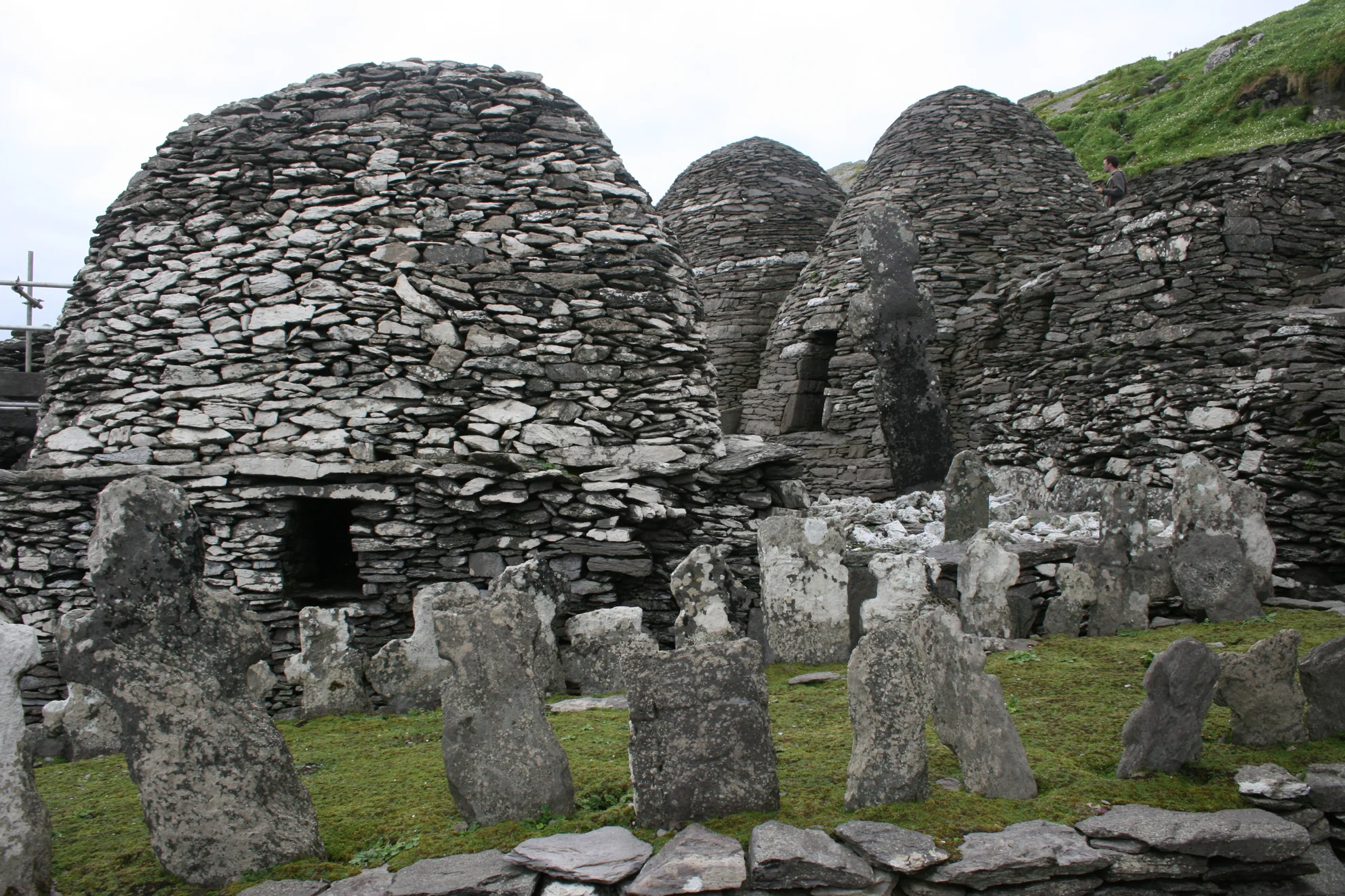 The stone beehive huts inside the monastic settlement on Skellig Michael, Co. Kerry.