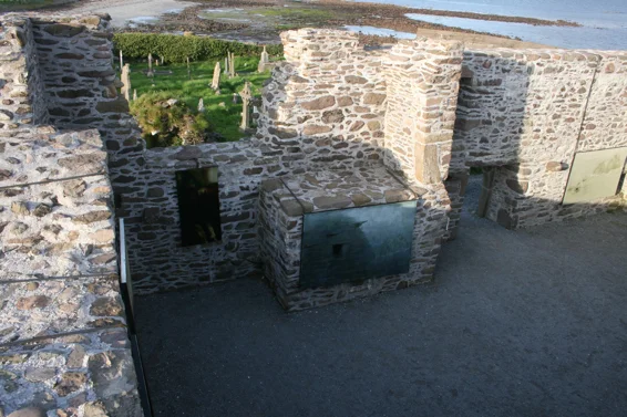 Paintings suspended inside Ballinskelligs Abbey, Co. Kerry, in 2012.