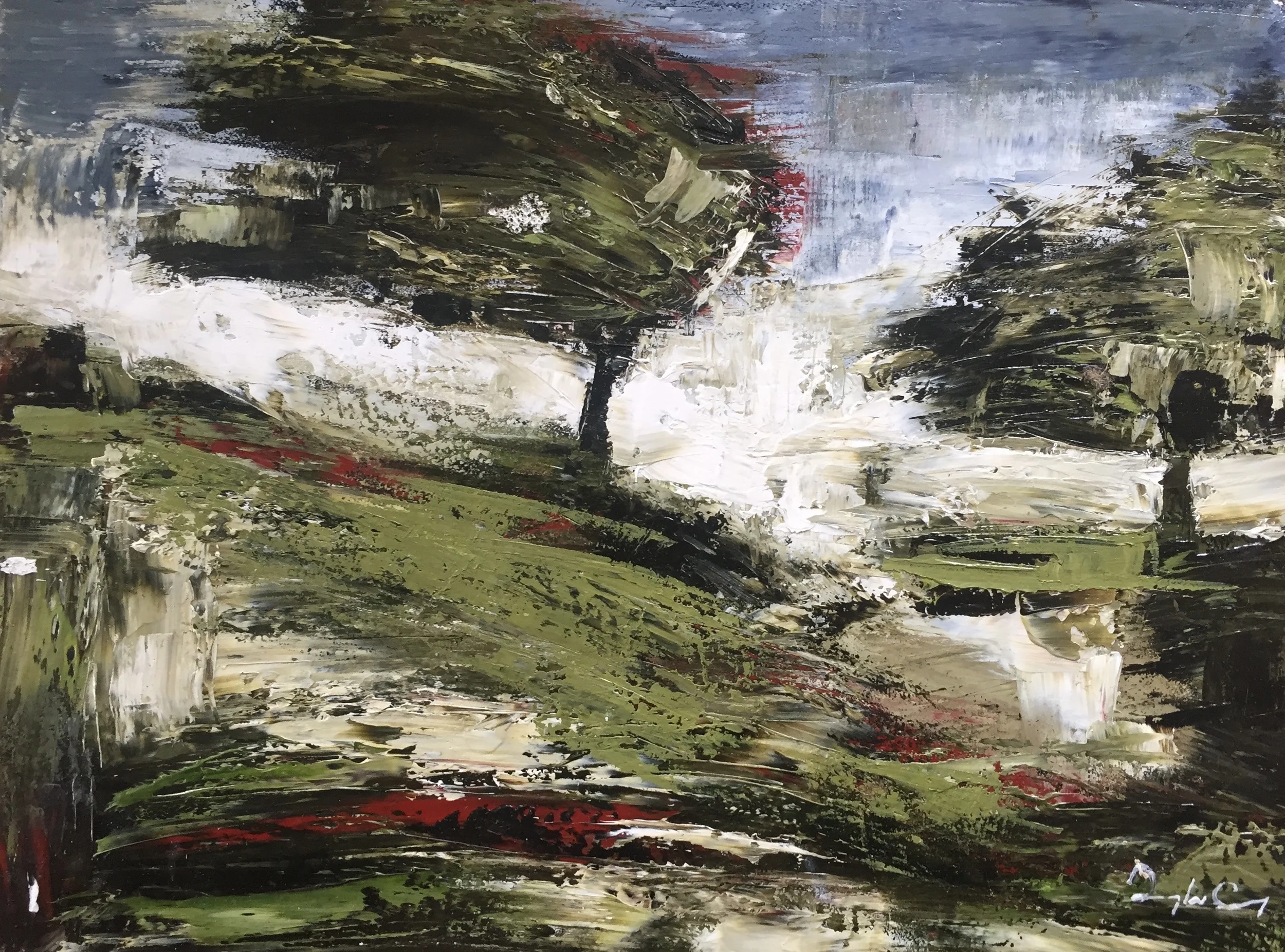 Orchard, oil on board, 23cm x 30cm, 2016