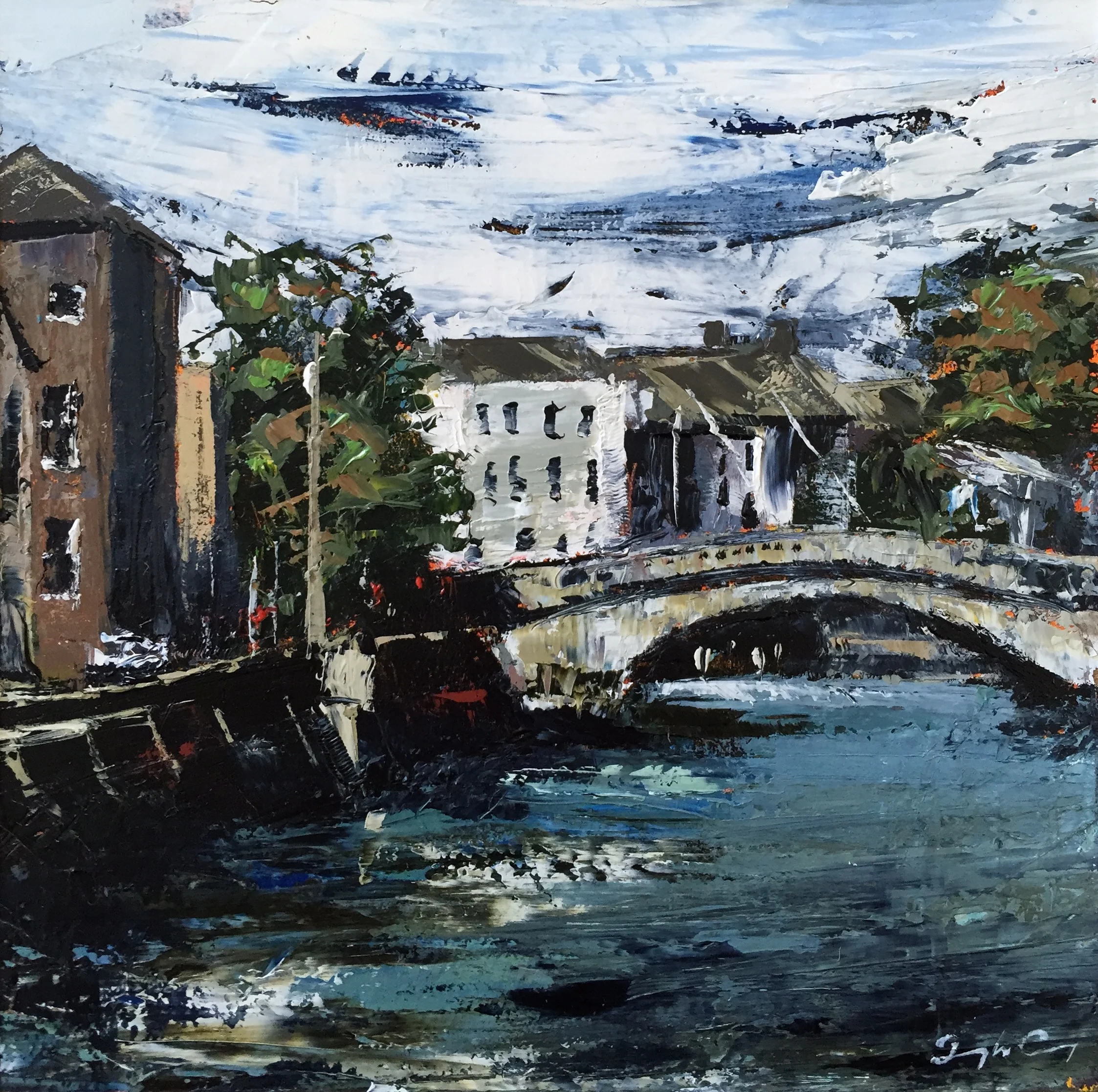 Parliament Bridge Oil on board, Painting 15cm x 15cm, Frame 40cm x 40cm €sold