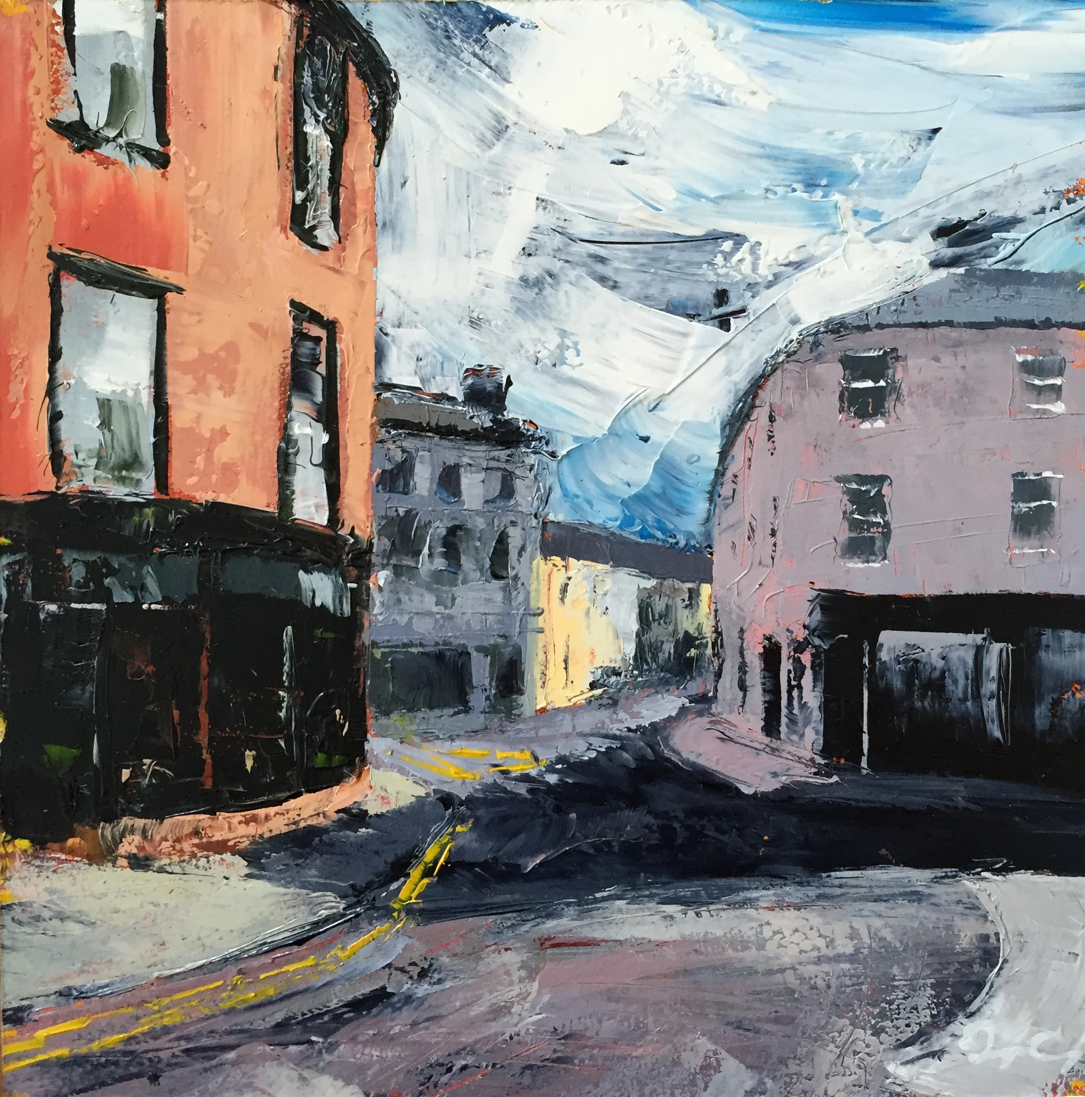 Dillon's Corner Oil on board. Painting 15cm x 15cm. Frame 40cm x 40cm. €295