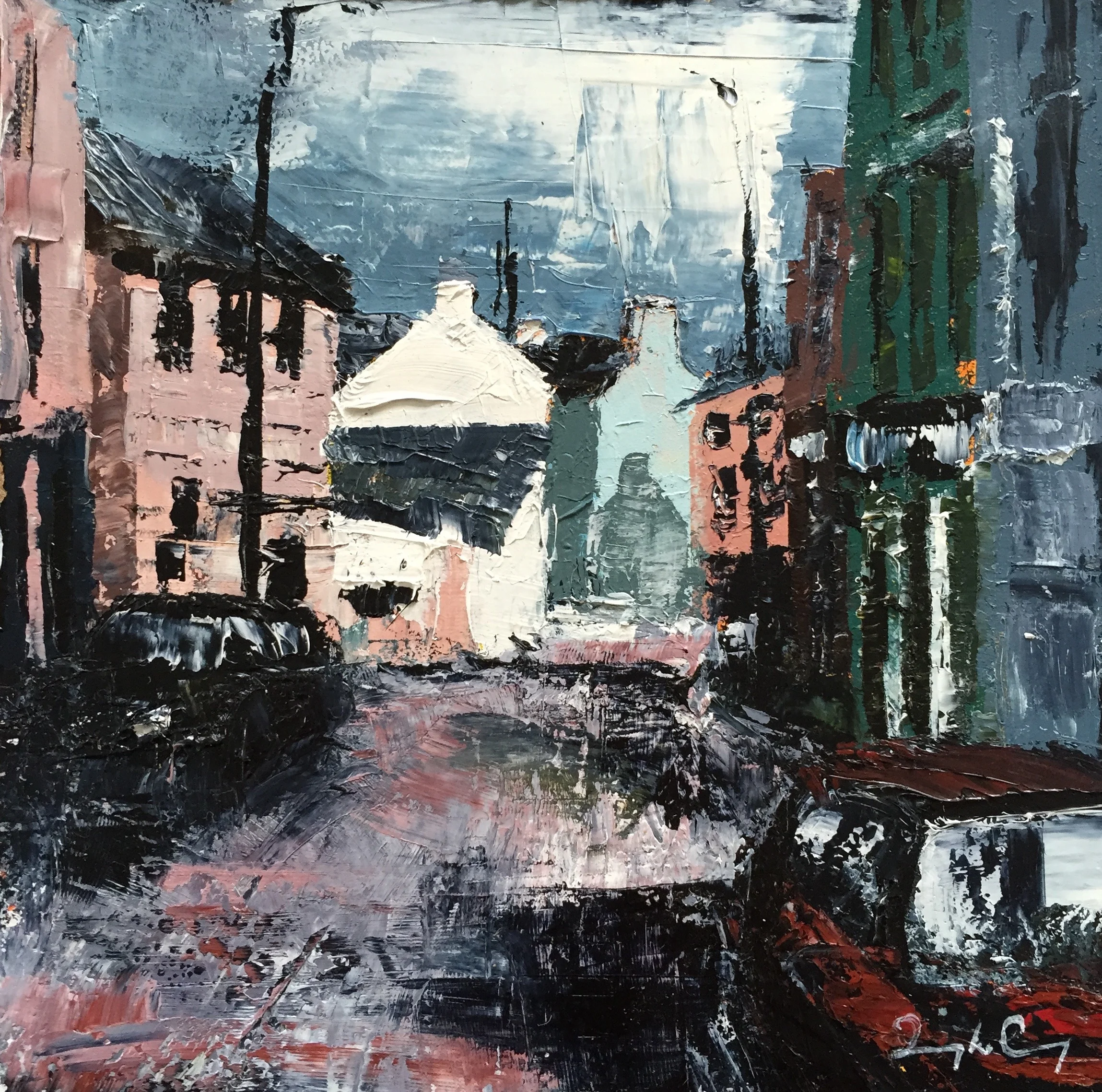 Evening Rain, Ballydehob Oil on board. 15cm x 15cm