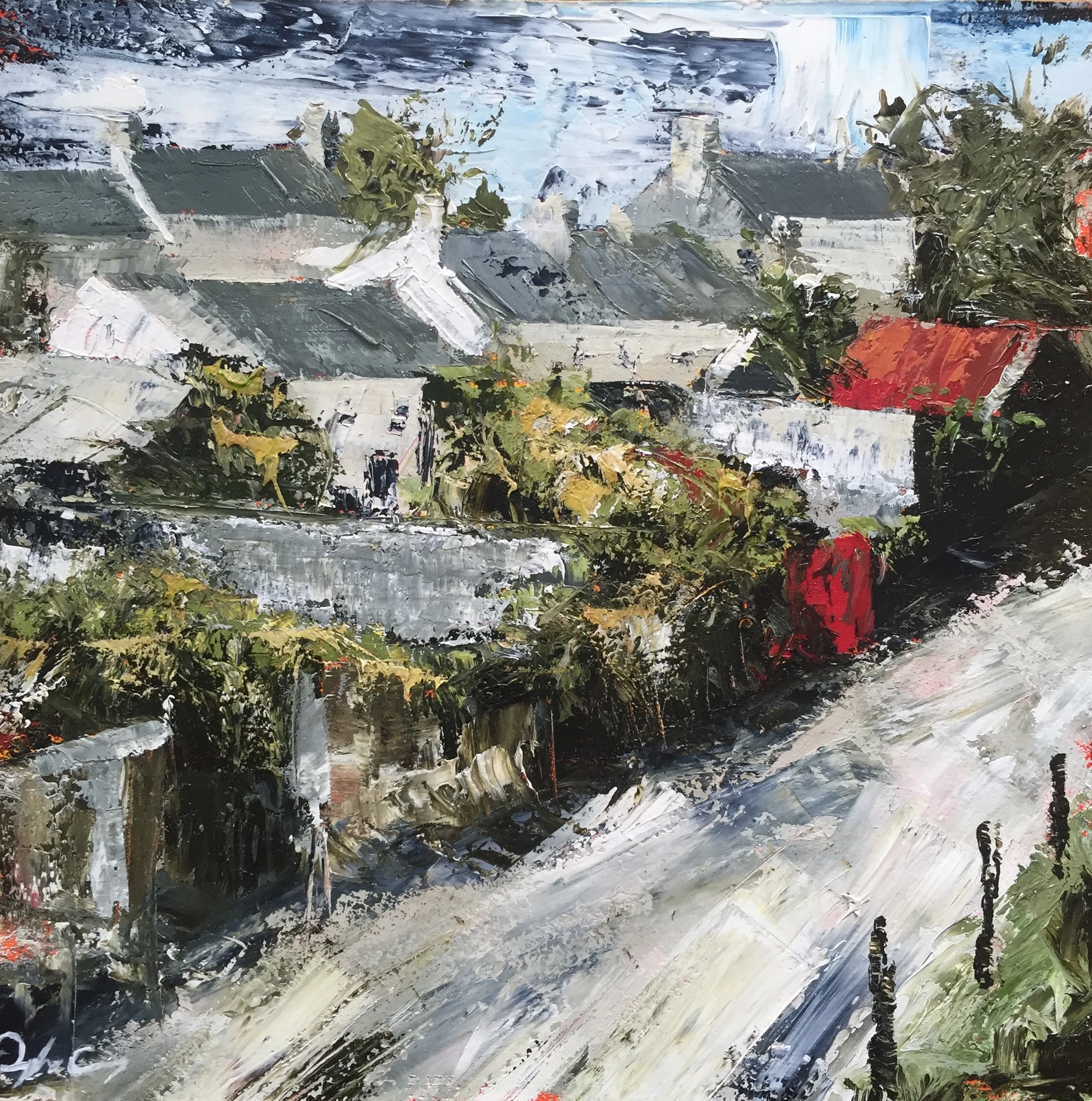 Roof Tops, Schull oil on board. 15cm x 15cm 2016