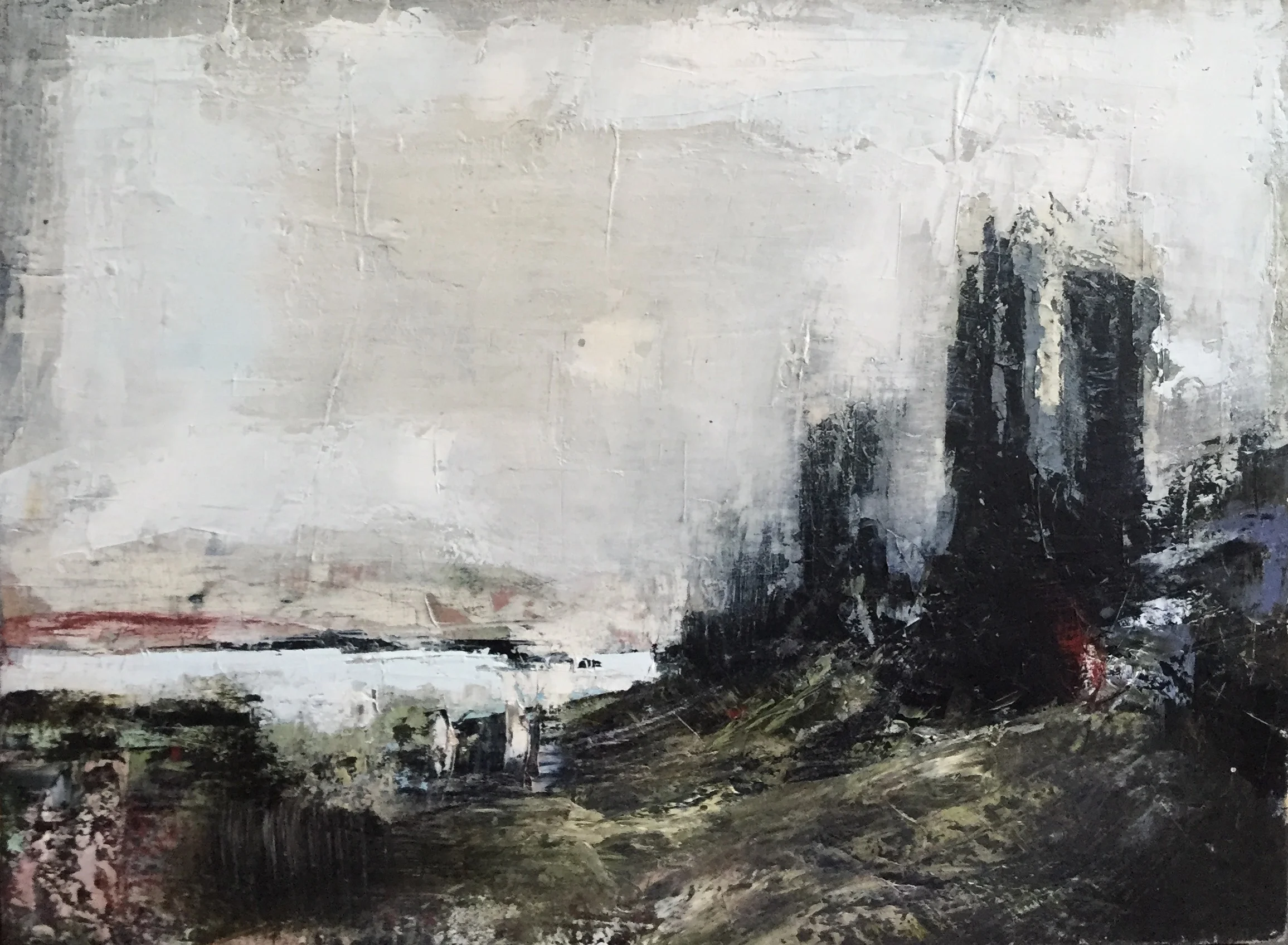 Three Towers oil on board, painting 22cm x 30cm, frame 41cm x 49cm, €sold